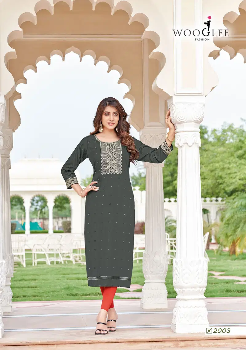 Wooglee Chitra Rayon Jacquard Weaving Butti Kurti Collection